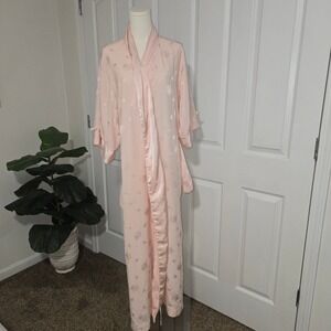Christian Dior Robe Womens OS Pink Vintage Satin Floral Jacquard Rosette ILGWU
